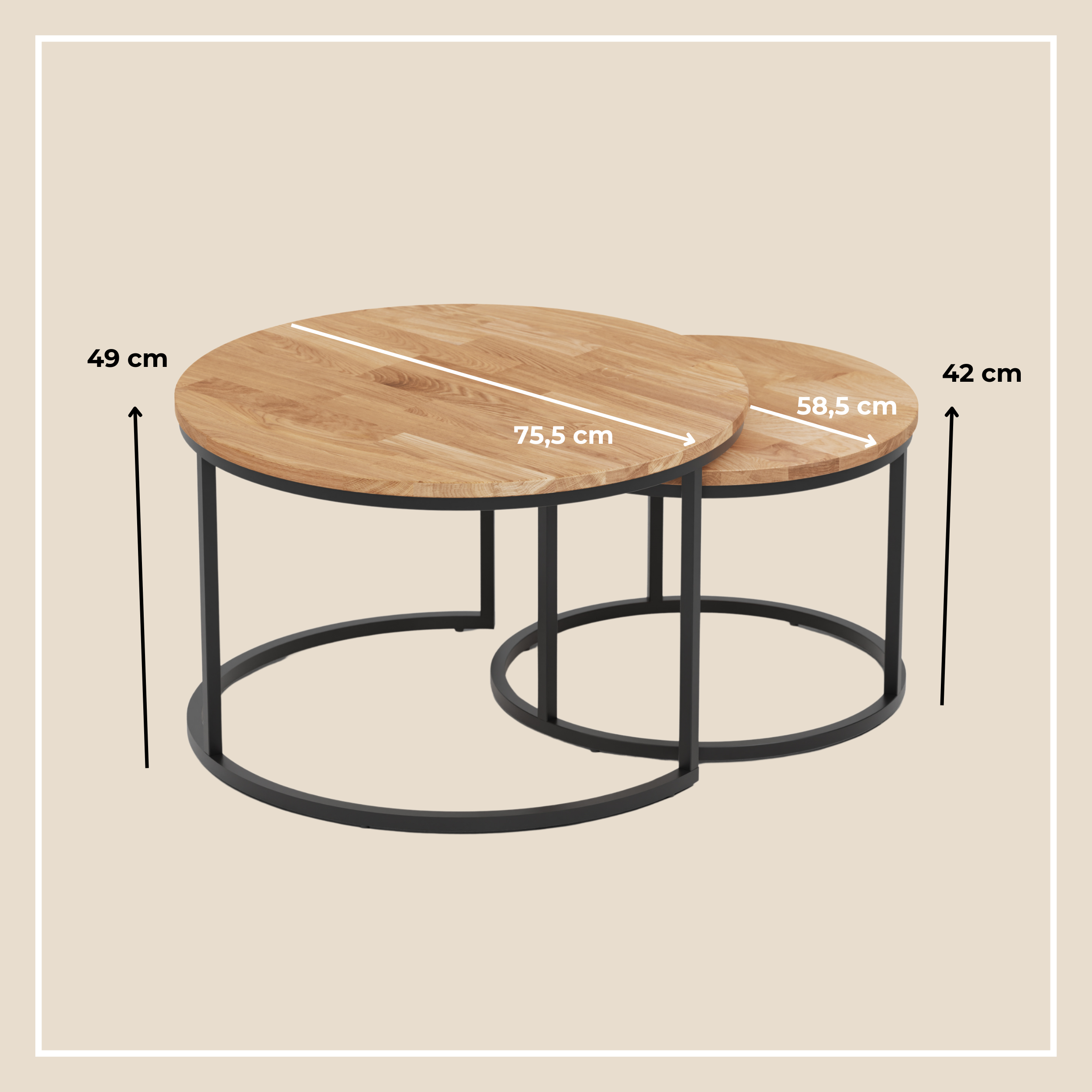 Rukilill Natural oak coffee table set with measurements