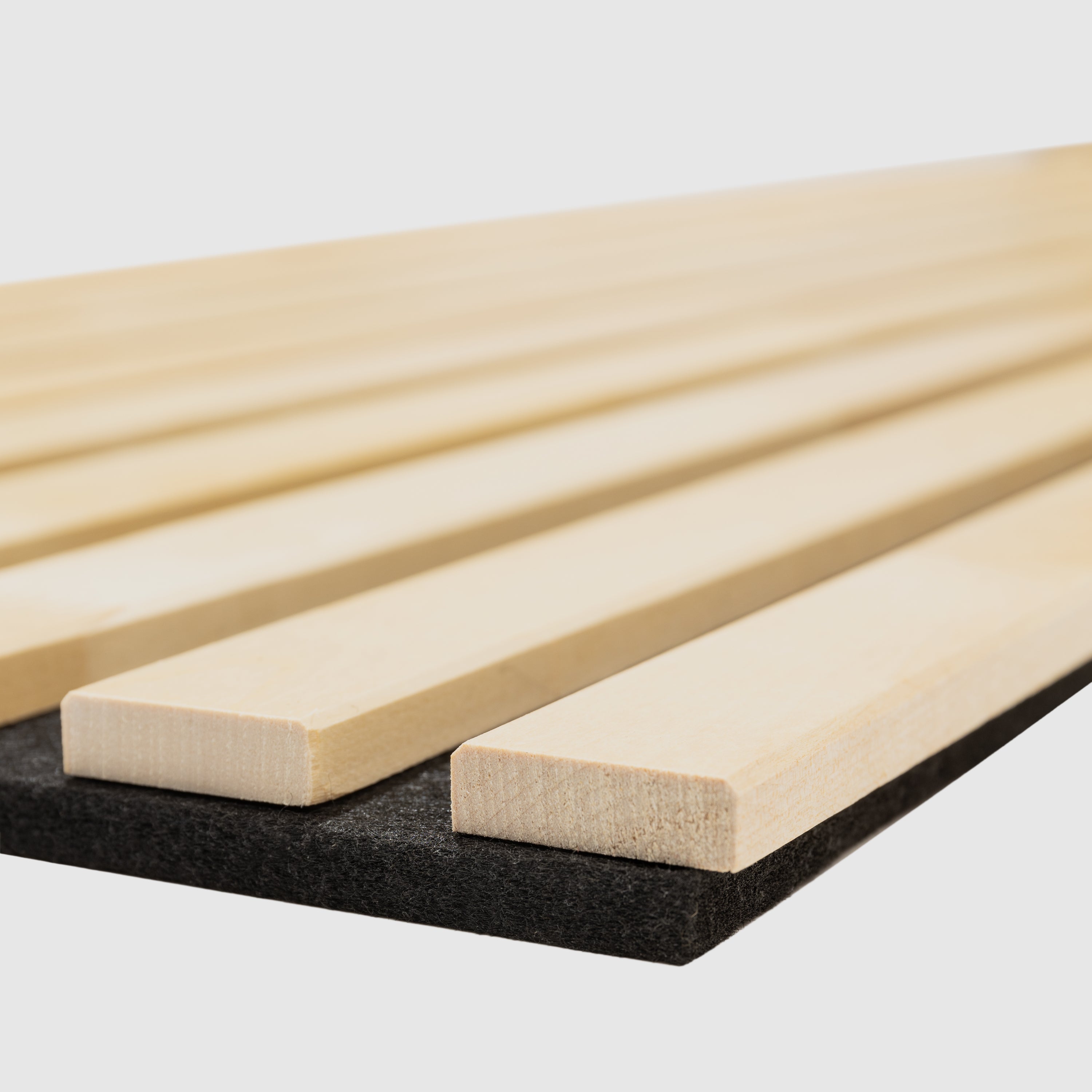 Solid Wood Acoustic Panel - Natural birch - 2400x600mm - Slats 35mm, with Black Felt