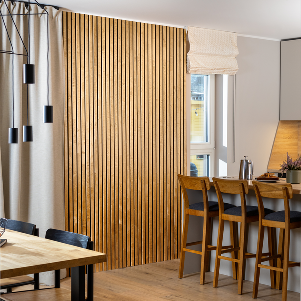Natural Oak Acoustic Slat Wood Wall Panels - 2400x600mm