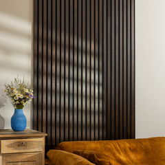 Solid Wood Acoustic Panel - Chocolate - 2400x600mm - Slats 35mm, with Black Felt