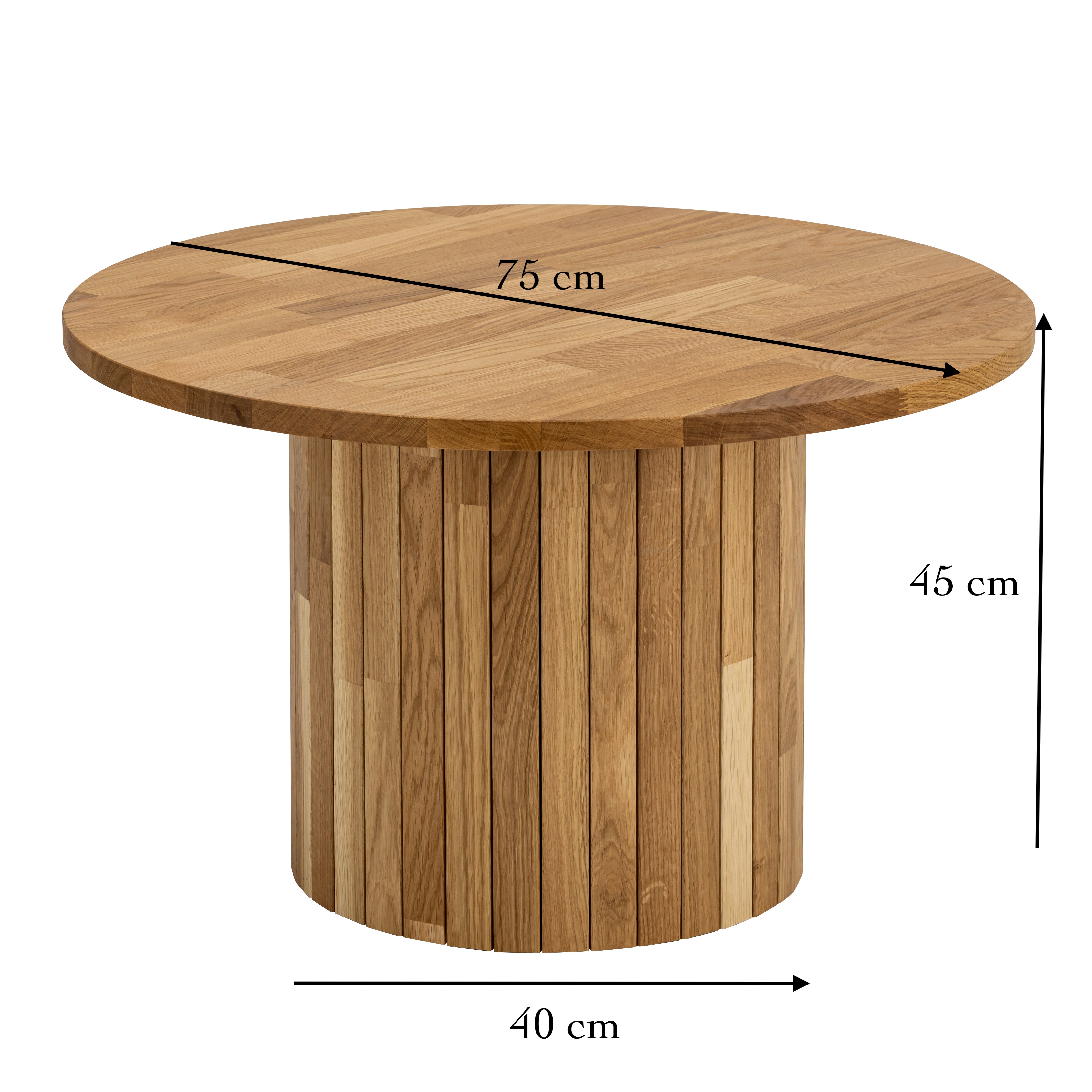 Table basse KALDA avec les mesures étendues pour montrer les dimensions