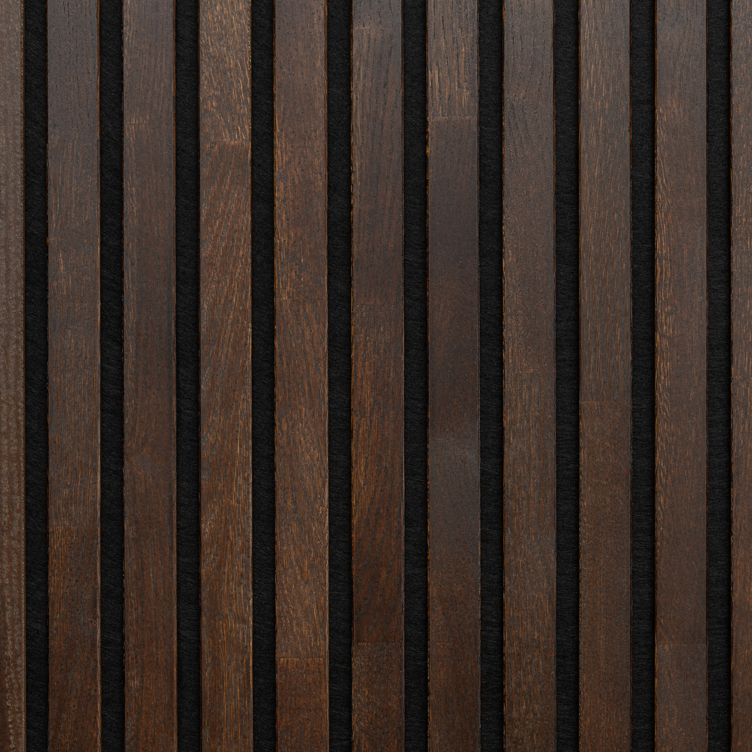 Solid Wood Acoustic Panel - Chocolate - 2400x600mm - Slats 35mm, with Black Felt