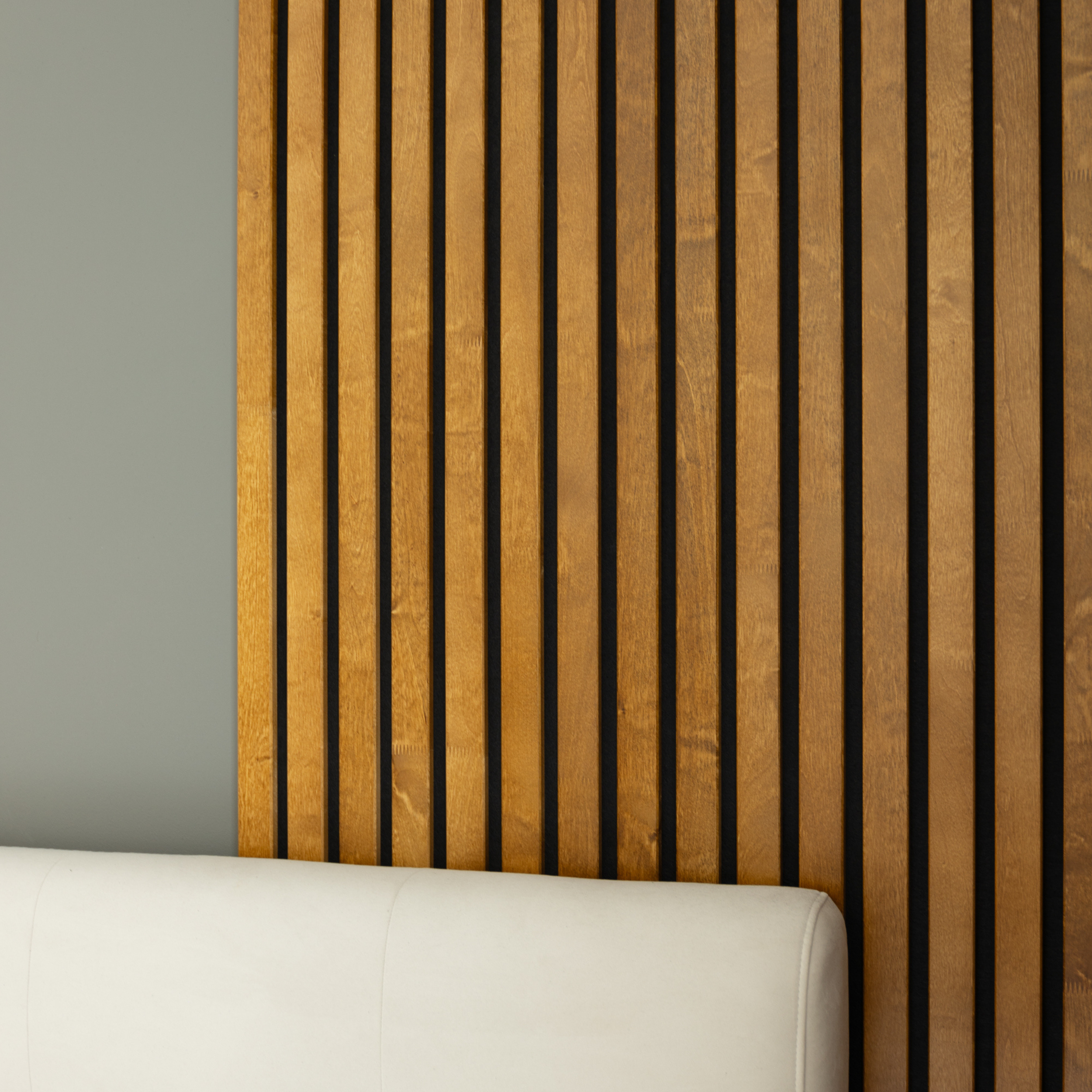 Solid Wood Acoustic Panel - Dark - 2400x600mm - Slats 35mm, with Black Felt