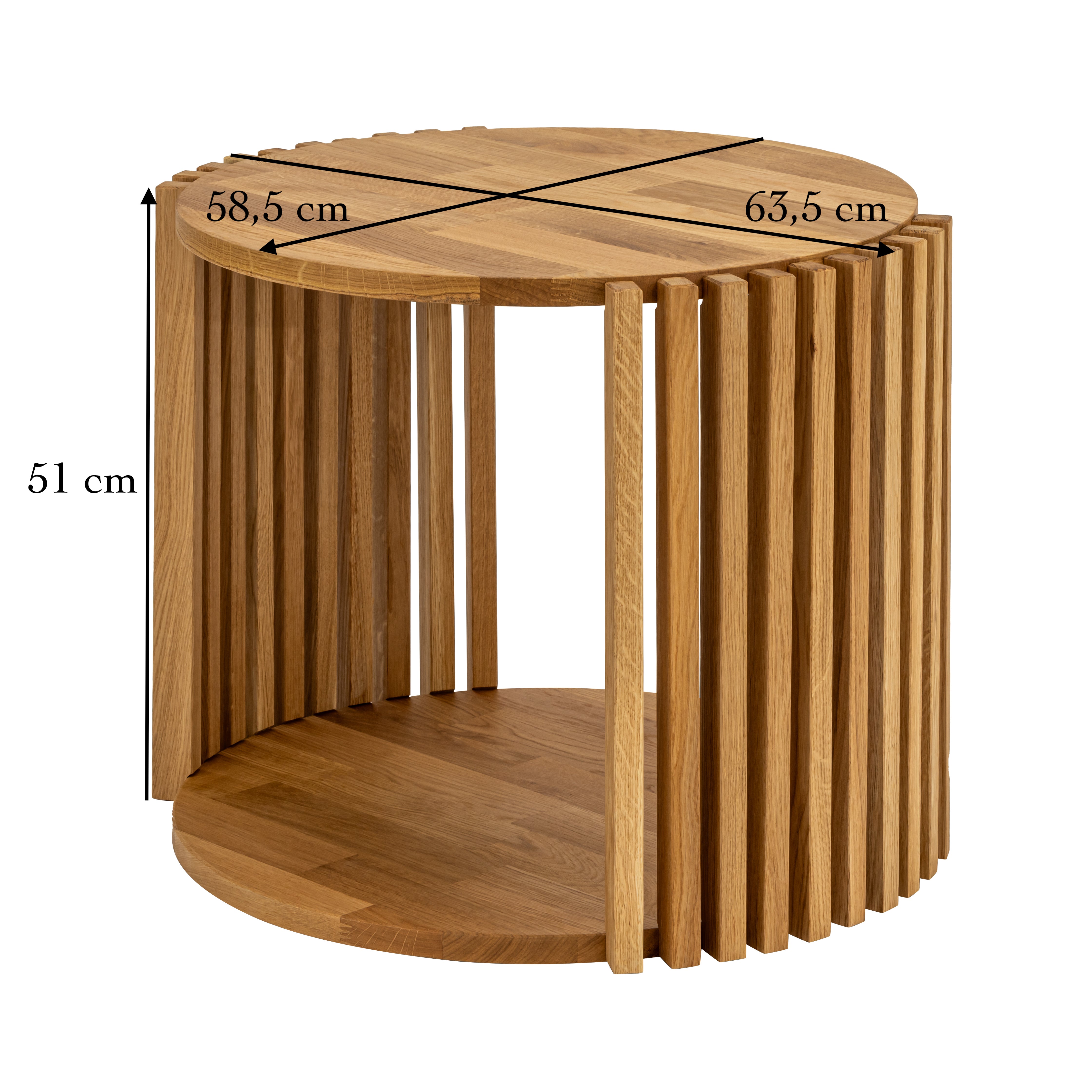 Table basse KOHVI avec les mesures étendues pour montrer les dimensions