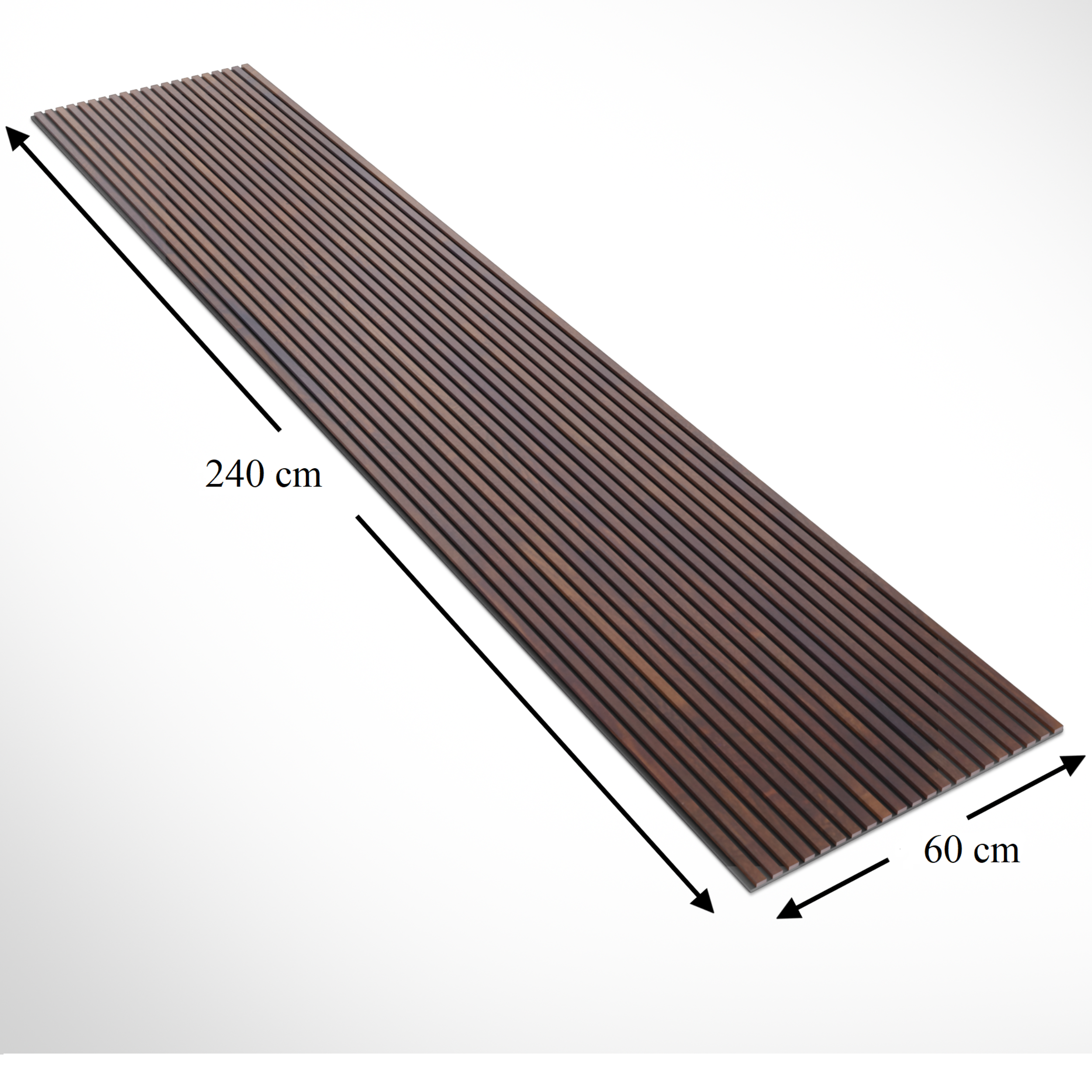 Solid Wood Wall Slat Panels with measurements on a white background