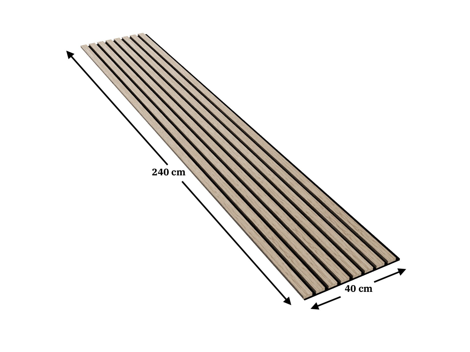 Solid Wood Wall Slat Panels with measurements on a white background