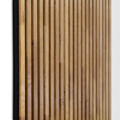 A close up shot of dark Solid Wood Acoustic Wall Panel