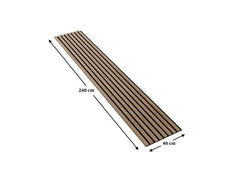 Solid Wood Wall Slat Panels with measurements on a white background