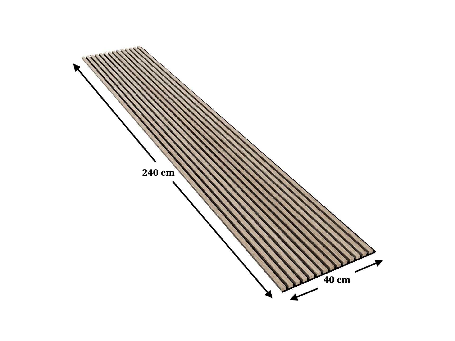 Solid Wood Wall Slat Panels with measurements on a white background