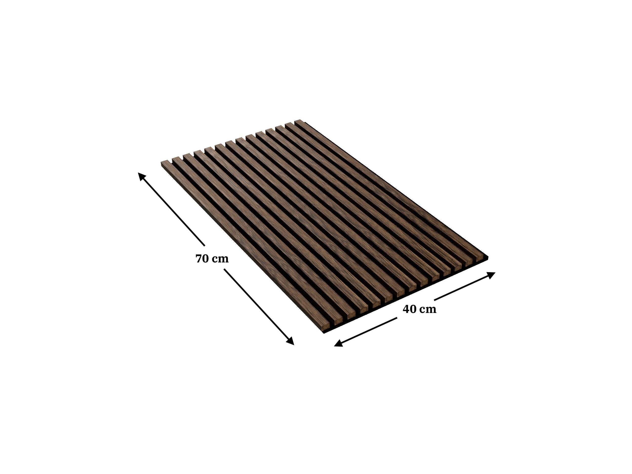 Solid Wood Wall Slat Panels with measurements on a white background