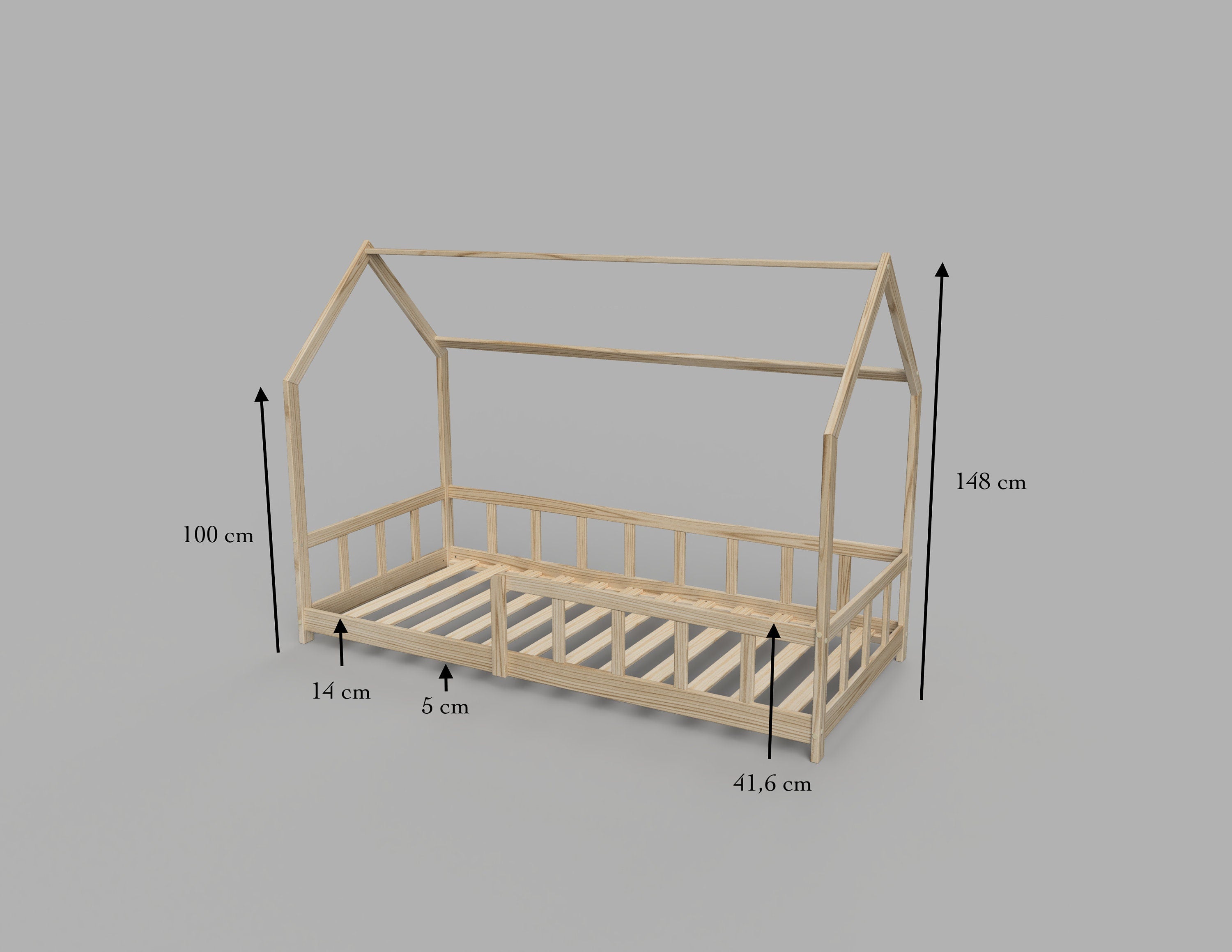 Measurements of the natural Montessori House bed with barriers