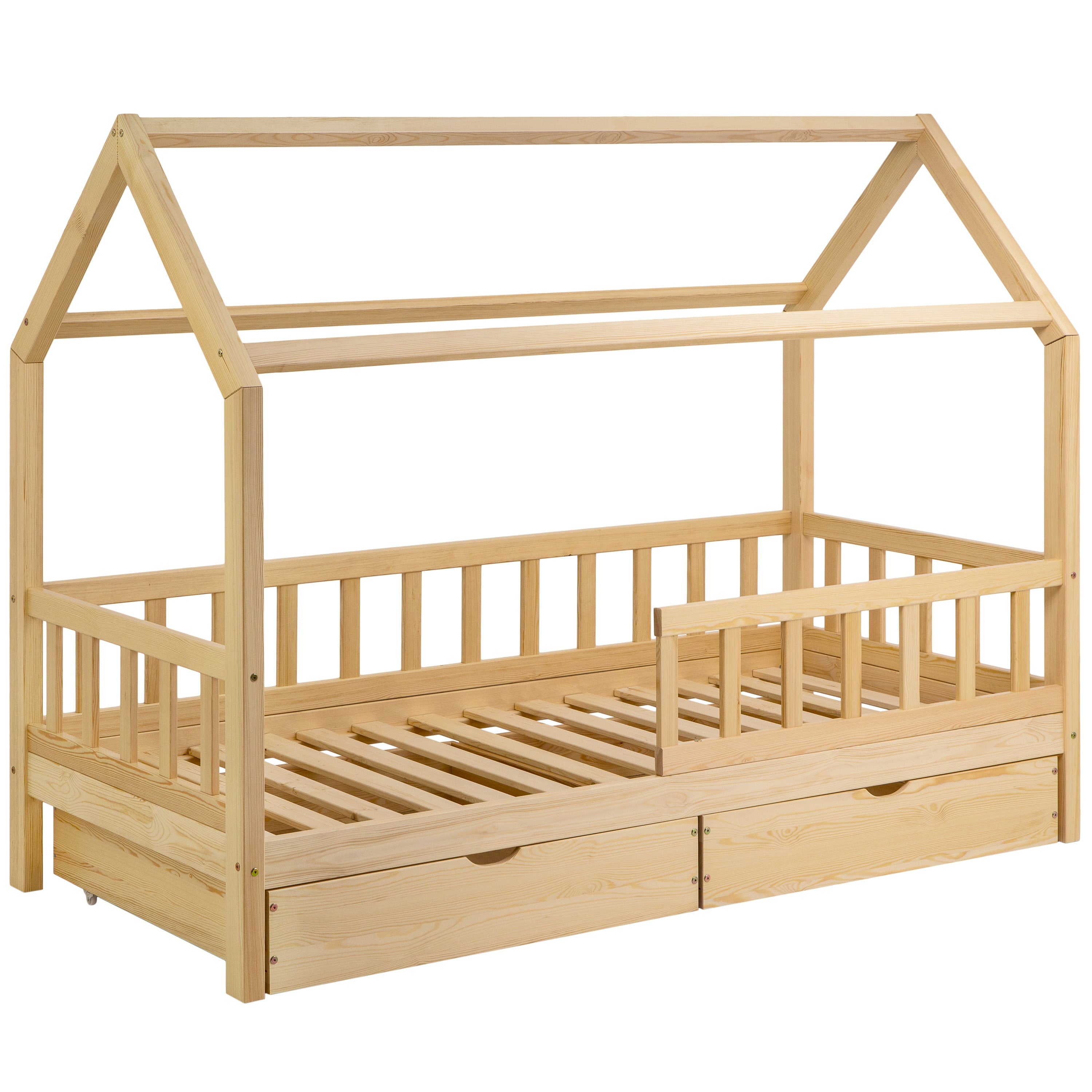 Natural Montessori bed ÖÖBIK with drawers on a white background