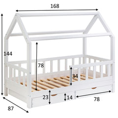 Measurements of the White Montessori bed ÖÖBIK with two drawers