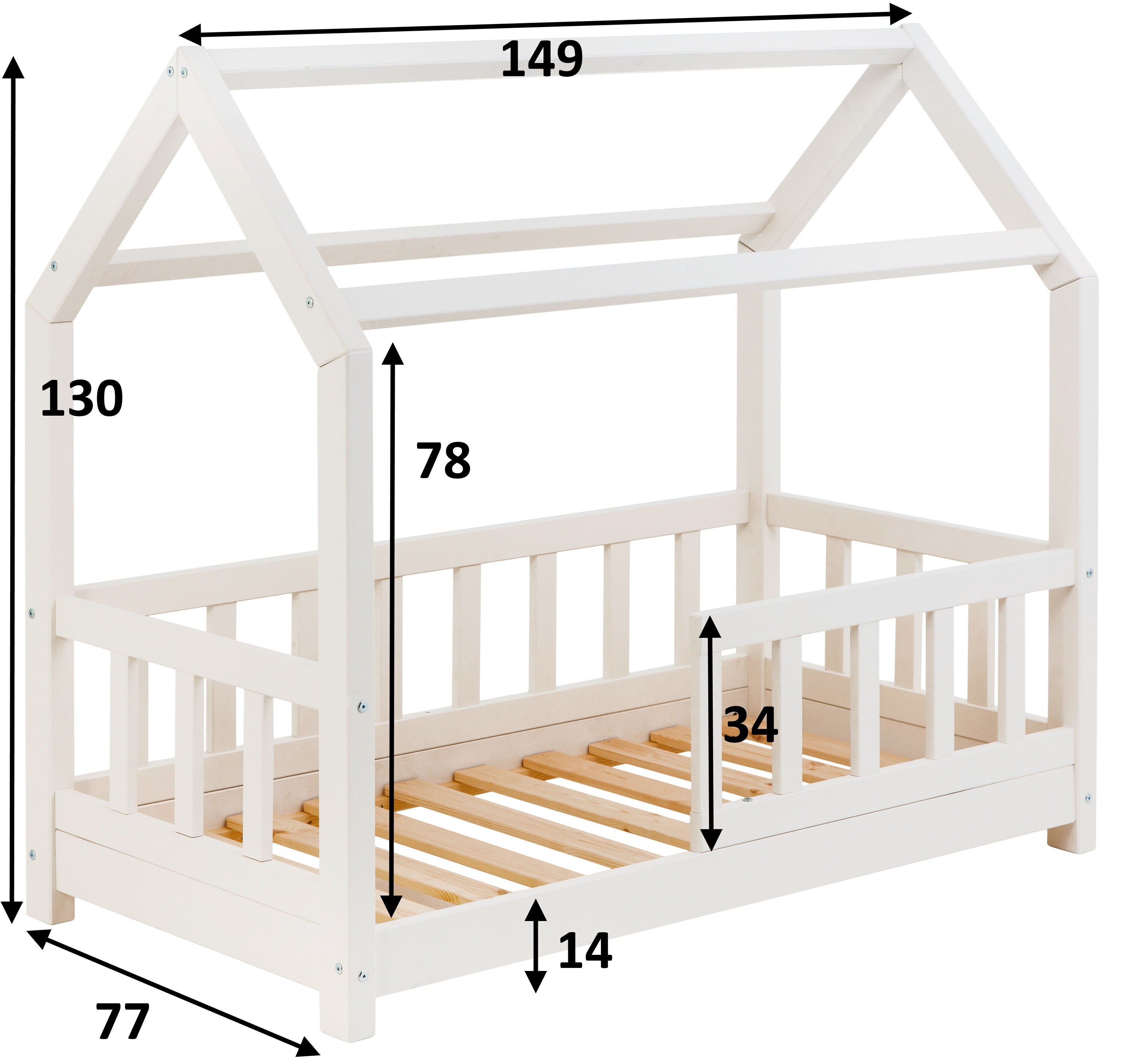 Montessori Bett, Montessori bett, Hausbett, Hausbett mit Schranken und Schubladen, 140x70 Hausbett, Lit cabane